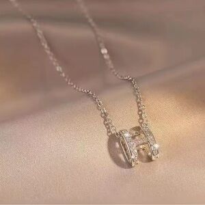 Crystal-Accented Silver 'H' Pendant Necklace - Women's Classic Jewelry